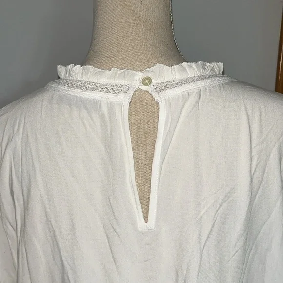 Loft Blouse Women Size XL White Lace Embroidery Vtg Look Classic Academia Cutout - Picture 7 of 10